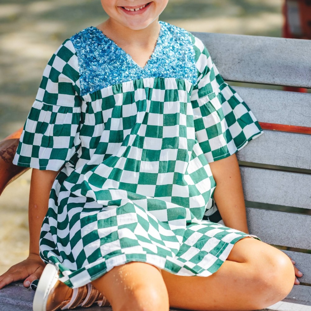 Pink Chicken NY Coco Checkered Green Dress ☘️🍀☘️